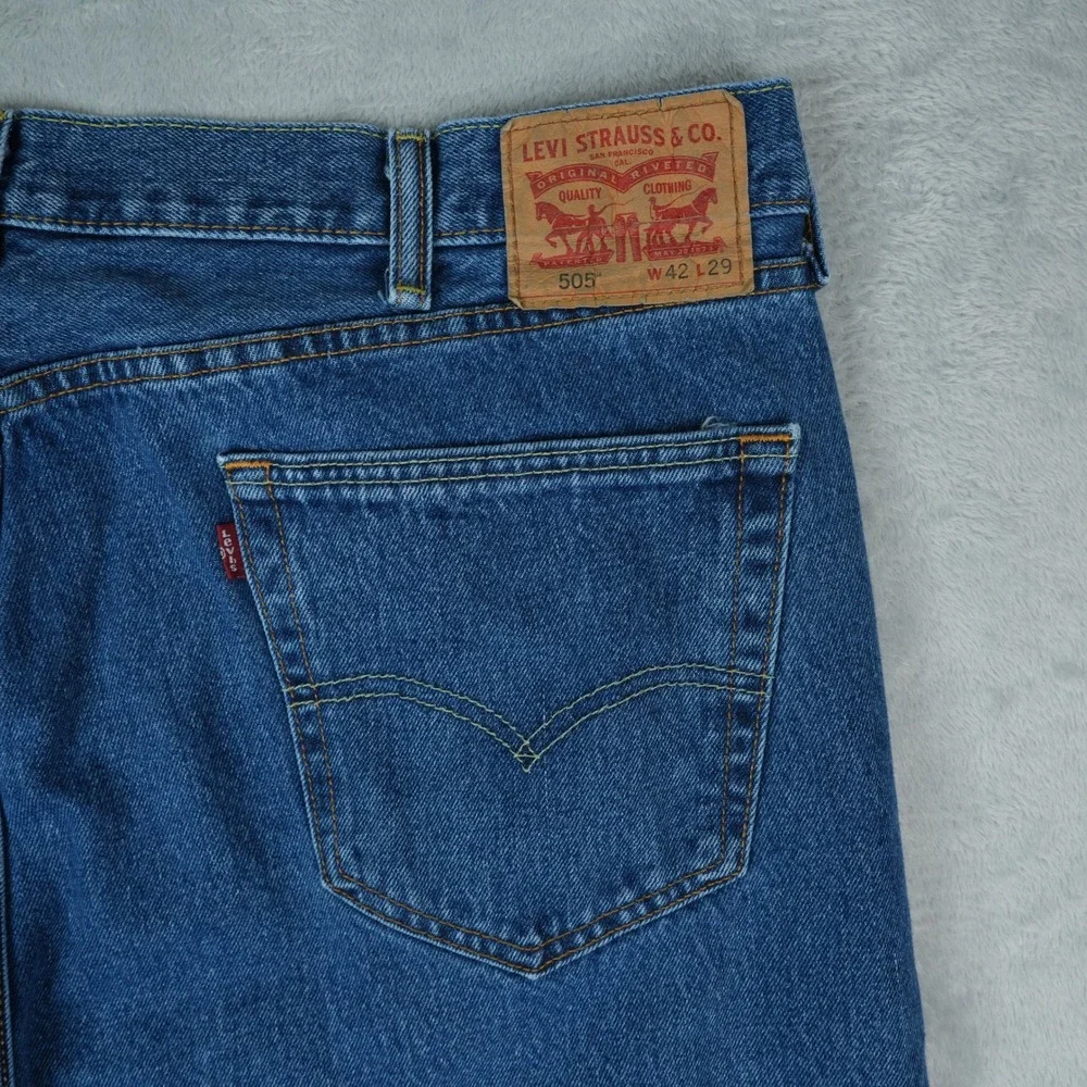 Levis 505 Regular Fit Jeans Mens 42x29 Blue Straight Leg Denim 100% Cotton 2017